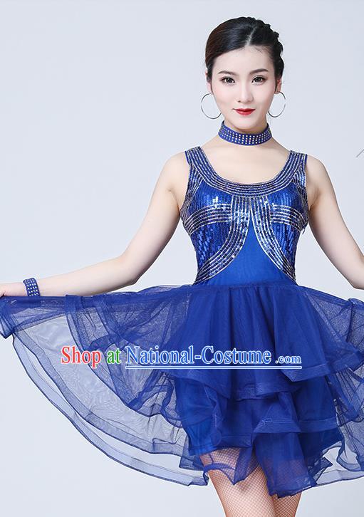 Top Stage Performance Sexy Fashion Clothing Modern Show Dancewear Latin Dance Royalblue Bubble Dress