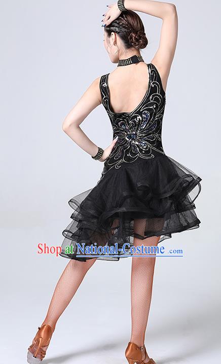 Top Stage Performance Dancewear Modern Cha Cha Dance Clothing Latin Dance Competition Black Bubble Dress