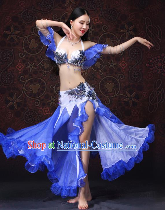 Indian Oriental Dance Bra and Blue Skirt Belly Dance Costumes Asian Raks Sharki Performance Uniforms