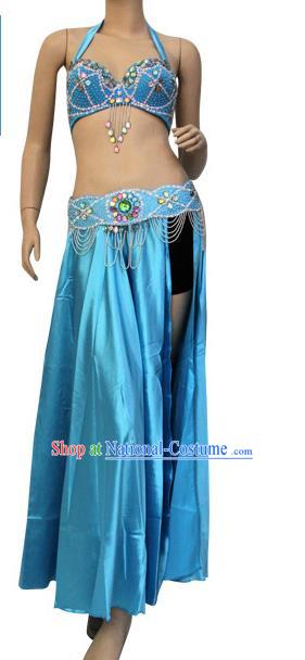 Professional Belly Dance Performance Costumes Asian Oriental Dance Bra and Skirt Indian Raks Sharki Performance Blue Uniforms