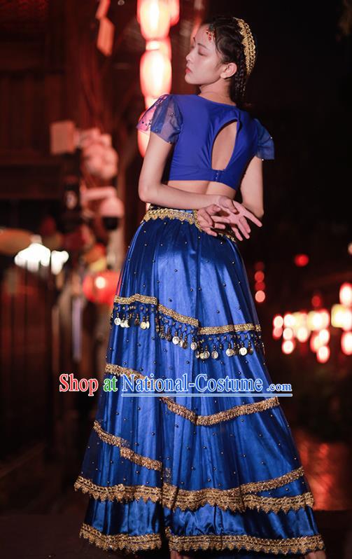 Traditional Belly Dance Uniforms Asian Bollywood Performance Clothing Indian Jasmine Princess Royalblue Sequins Blouse and Skirt