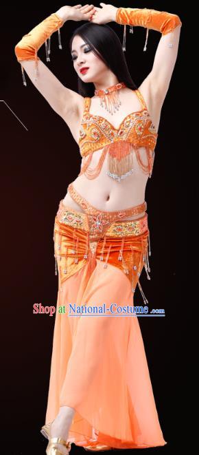 Asian Indian Belly Dance Costumes Oriental Dance Orange Bra and Skirt Stage Performance Uniforms