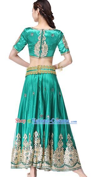 Indian Bollywood Dance Dress Belly Dance Clothing Asian Performance Costume Embroidered Green Blouse and Skirt