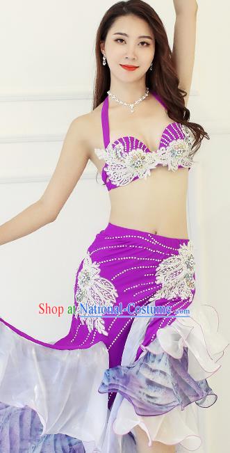 Indian Oriental Dance Purple Uniforms Asian Belly Dance Performance Costumes Raks Sharki Dancewear