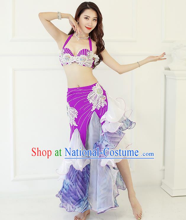 Indian Oriental Dance Purple Uniforms Asian Belly Dance Performance Costumes Raks Sharki Dancewear