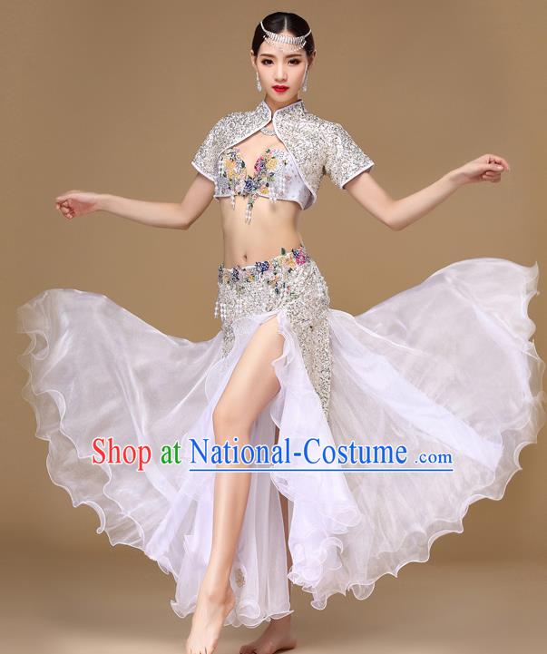 Indian Stage Performance White Top and Skirt Oriental Dance Clothing Asian Belly Dance Dress