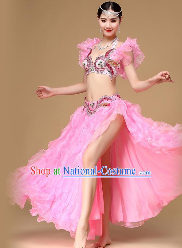 Asian Belly Dance Performance Bra and Skirt Oriental Dance Pink Uniforms Indian Dance Sexy Clothing