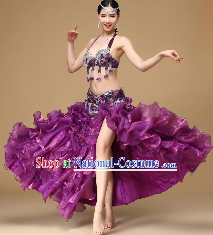 Indian Dance Sexy Clothing Asian Belly Dance Performance Bra and Skirt Oriental Dance Purple Uniforms