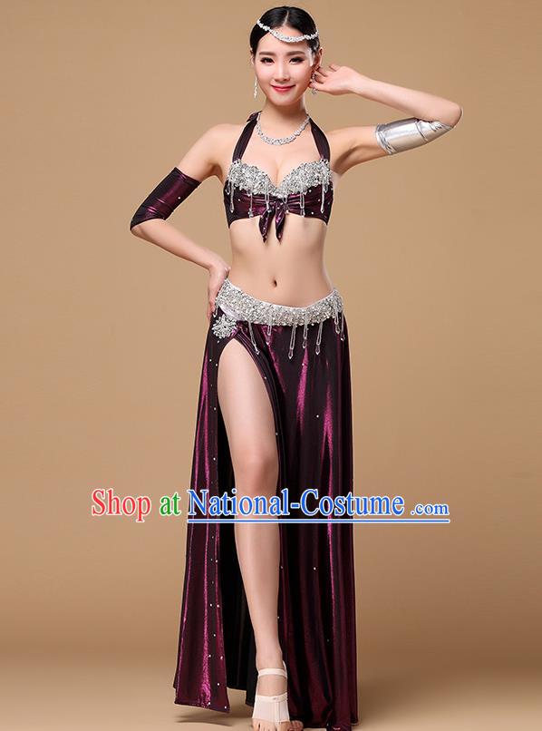 Indian Oriental Dance Uniforms Performance Clothing Asian Belly Dance Training Bra and Purple Skirt