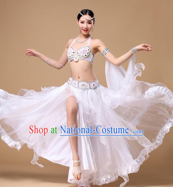 Asian Stage Performance Bra and Skirt Top Belly Dance Competition White Dress Indian Oriental Dance Clothing