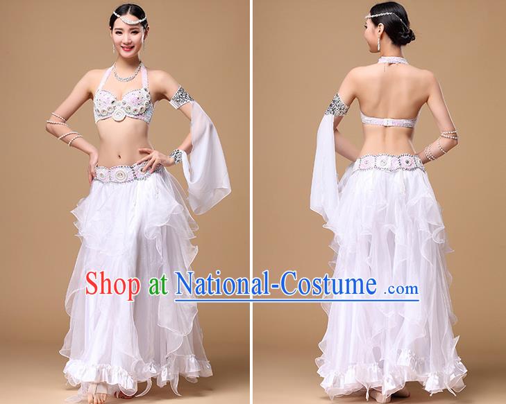 Asian Stage Performance Bra and Skirt Top Belly Dance Competition White Dress Indian Oriental Dance Clothing