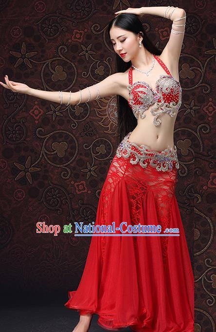 Asian Oriental Dance Uniforms Belly Dance Costumes Indian Raks Sharki Bra and Red Lace Skirt