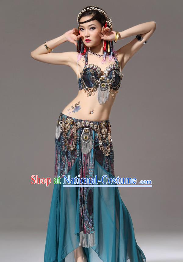 Traditional Indian Belly Dance Green Uniforms Asian Oriental Dance Costumes Primitive Tribe Performance Dress