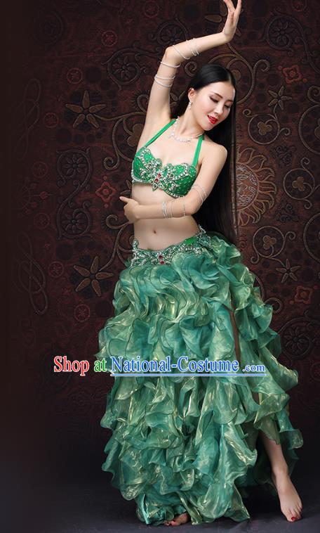 Indian Belly Dance Green Dress Asian Raks Sharki Bra and Skirt Oriental Dance Clothing