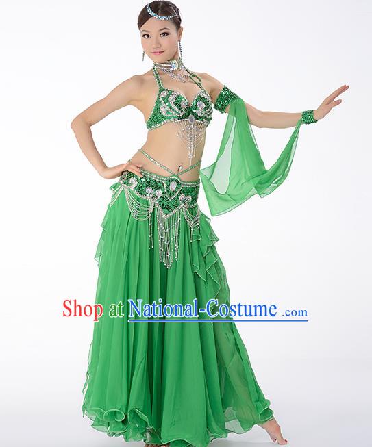 Asian Oriental Dance Dress Costume Traditional Indian Belly Dance Performance Green Bra and Skirt Uniforms