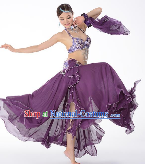 Traditional Indian Belly Dance Purple Bra and Skirt Uniforms Asian Oriental Dance Raks Sharki Costume