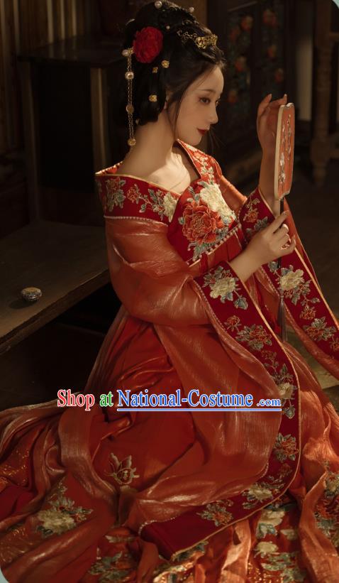 China Traditional Jin Dynasty Imperial Concubine Historical Clothing Ancient Court Woman Red Hanfu Dress Garments