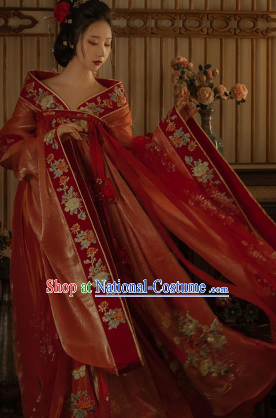 China Traditional Jin Dynasty Imperial Concubine Historical Clothing Ancient Court Woman Red Hanfu Dress Garments