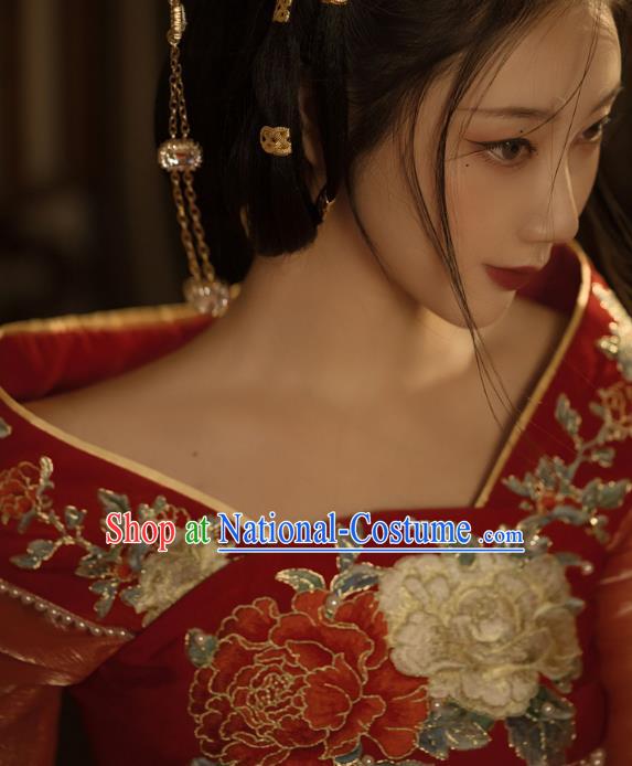 China Traditional Jin Dynasty Imperial Concubine Historical Clothing Ancient Court Woman Red Hanfu Dress Garments