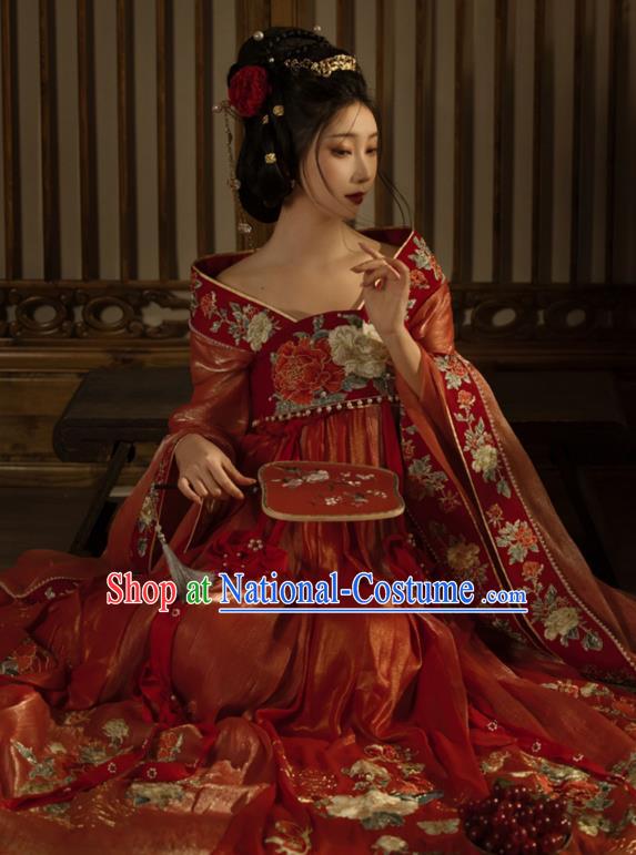 China Traditional Jin Dynasty Imperial Concubine Historical Clothing Ancient Court Woman Red Hanfu Dress Garments