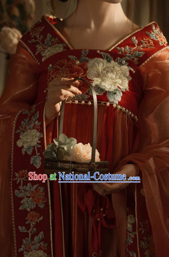 China Traditional Jin Dynasty Imperial Concubine Historical Clothing Ancient Court Woman Red Hanfu Dress Garments