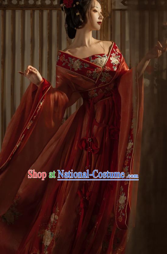 China Traditional Jin Dynasty Imperial Concubine Historical Clothing Ancient Court Woman Red Hanfu Dress Garments