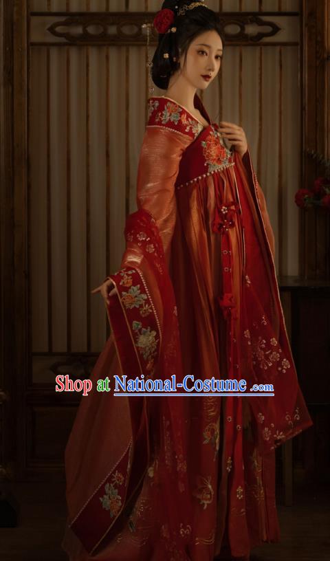 China Traditional Jin Dynasty Imperial Concubine Historical Clothing Ancient Court Woman Red Hanfu Dress Garments