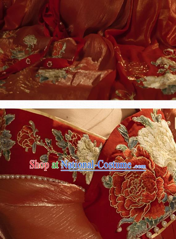 China Traditional Jin Dynasty Imperial Concubine Historical Clothing Ancient Court Woman Red Hanfu Dress Garments