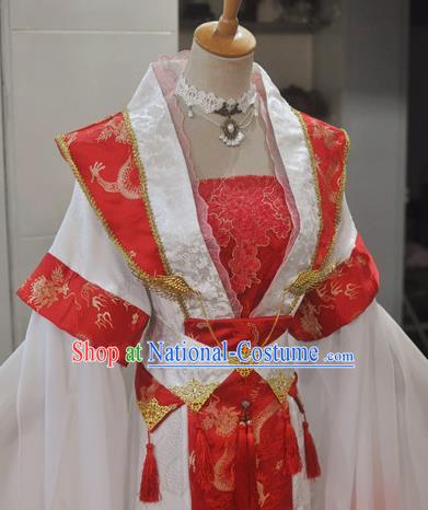 China Ancient Empress Red Hanfu Dress Traditional Cosplay Qin Dynasty Court Queen Clothing