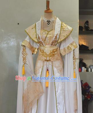 China Traditional Cosplay Tang Dynasty Court Queen Clothing Ancient Fairy Princess Golden Hanfu Dress