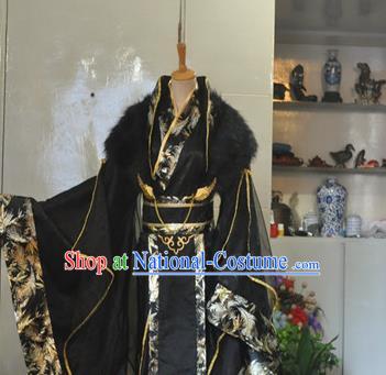 Chinese Ancient Monarch Hanfu Clothing Drama Cosplay Emperor Black Apparels Qin Dynasty King Garment Costumes