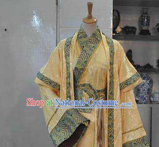 Chinese Ancient Monarch Hanfu Clothing Drama Cosplay Crown Prince Golden Apparels Han Dynasty King Garment Costumes