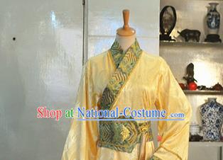 Chinese Ancient Monarch Hanfu Clothing Drama Cosplay Crown Prince Golden Apparels Han Dynasty King Garment Costumes