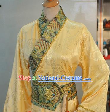 Chinese Ancient Monarch Hanfu Clothing Drama Cosplay Crown Prince Golden Apparels Han Dynasty King Garment Costumes