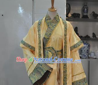 Chinese Ancient Monarch Hanfu Clothing Drama Cosplay Crown Prince Golden Apparels Han Dynasty King Garment Costumes