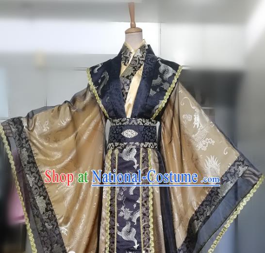 Chinese Qin Dynasty Emperor Garment Costumes Ancient King Golden Hanfu Clothing Drama Cosplay Nobility Childe Apparels