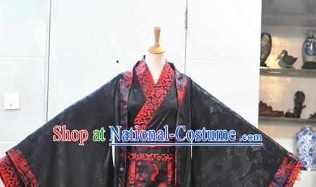 Chinese Ancient Emperor Black Hanfu Clothing Drama Cosplay Royal Highness Apparels Qin Dynasty King Garment Costumes