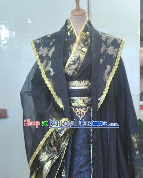 Chinese Drama Cosplay Emperor Black Apparels Zhou Dynasty King Garment Costumes Ancient Royal Highness Hanfu Clothing