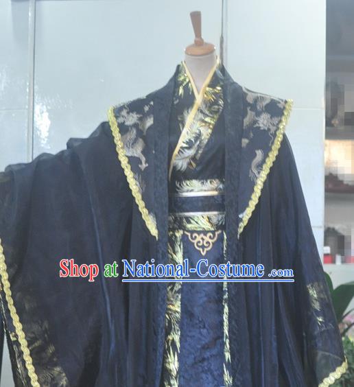 Chinese Drama Cosplay Emperor Black Apparels Zhou Dynasty King Garment Costumes Ancient Royal Highness Hanfu Clothing