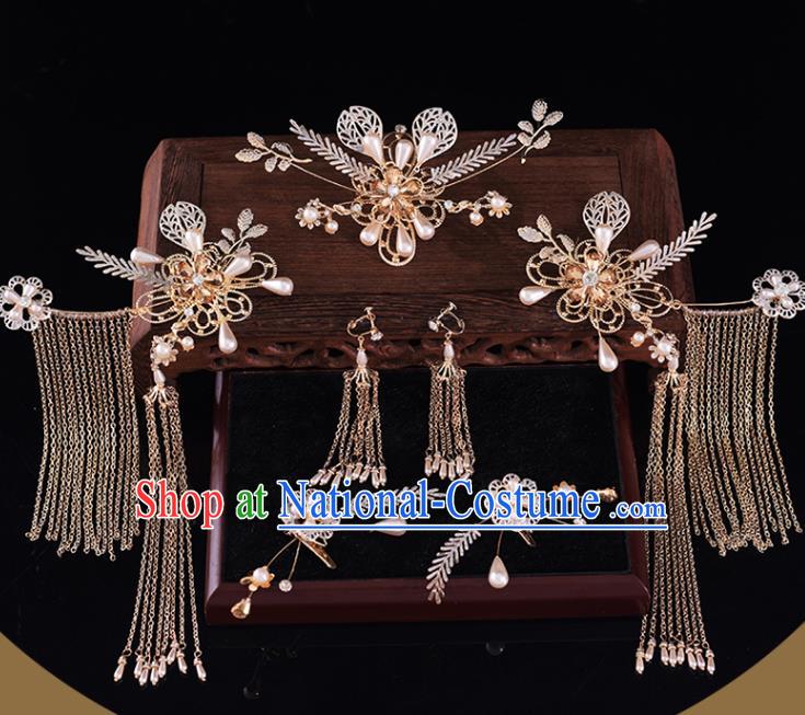 Chinese Traditional Wedding Hair Accessories Classical Xiuhe Suit Hair Comb and Hairpins