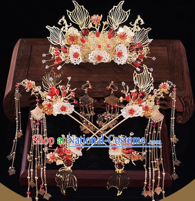 Chinese Classical Xiuhe Suit Shell Hair Crown and Hairpins Traditional Wedding Hair Accessories