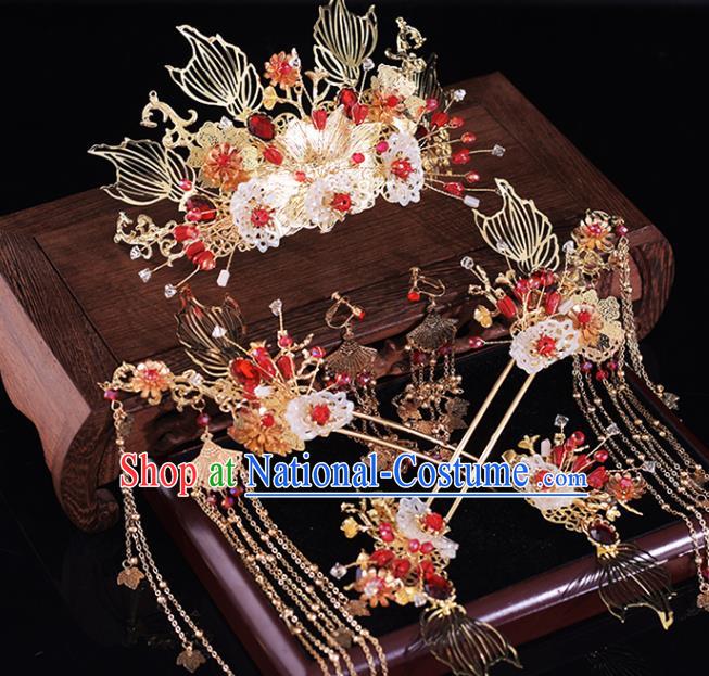 Chinese Classical Xiuhe Suit Shell Hair Crown and Hairpins Traditional Wedding Hair Accessories