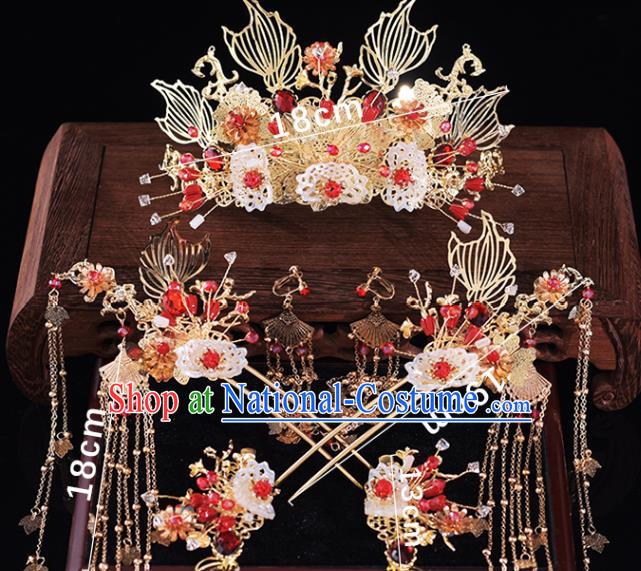 Chinese Classical Xiuhe Suit Shell Hair Crown and Hairpins Traditional Wedding Hair Accessories