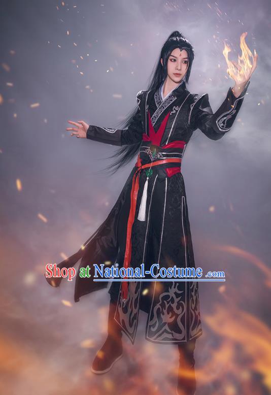 Chinese Ancient Young Hero Black Clothing Cosplay Knight Apparels Han Dynasty Swordsman Garment Costumes