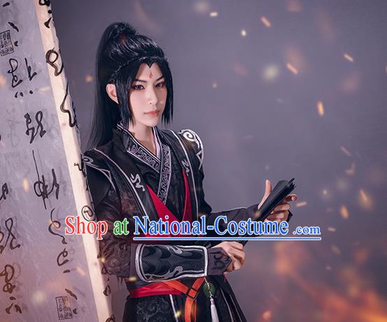 Chinese Ancient Young Hero Black Clothing Cosplay Knight Apparels Han Dynasty Swordsman Garment Costumes