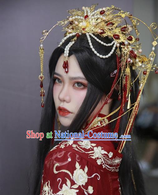 Chinese Traditional Jin Dynasty Princess Phoenix Coronet Headwear Ancient Swordswoman Wedding Hair Accessories