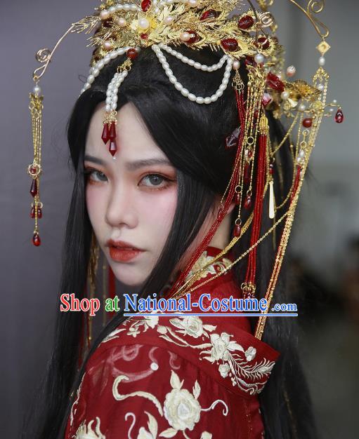 Chinese Traditional Jin Dynasty Princess Phoenix Coronet Headwear Ancient Swordswoman Wedding Hair Accessories