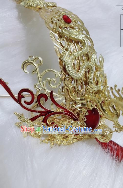 Chinese Ancient King Golden Dragon Hairdo Crown Hair Accessories Traditional Jin Dynasty Royal Highness Headwear