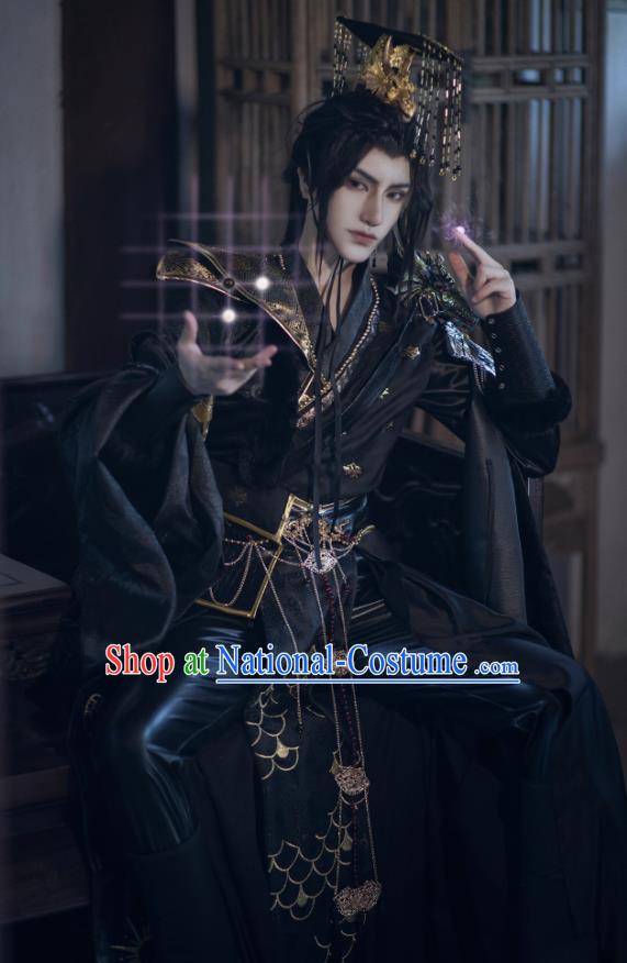 Chinese Qin Dynasty King Garment Costumes Ancient Emperor Clothing Cosplay Royal Highness Black Apparels