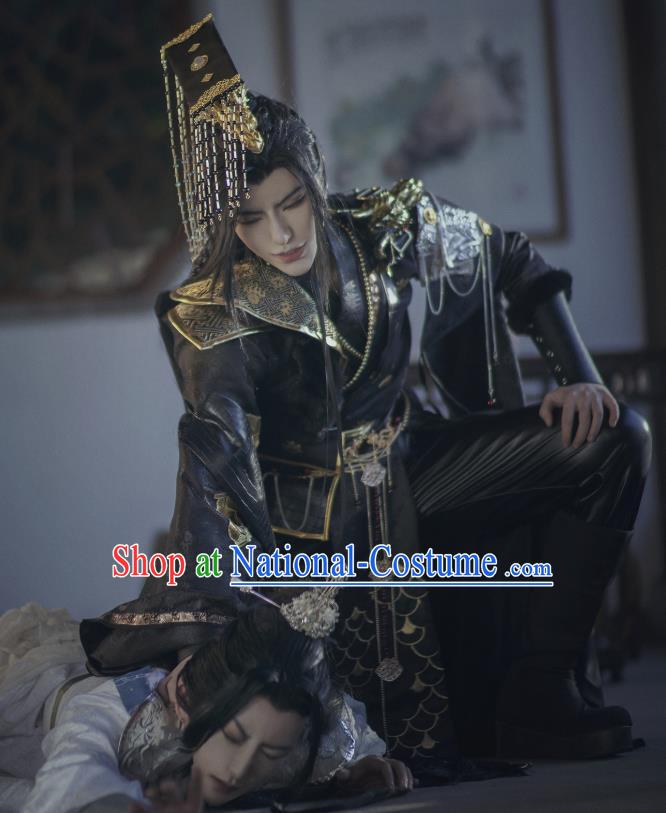 Chinese Qin Dynasty King Garment Costumes Ancient Emperor Clothing Cosplay Royal Highness Black Apparels